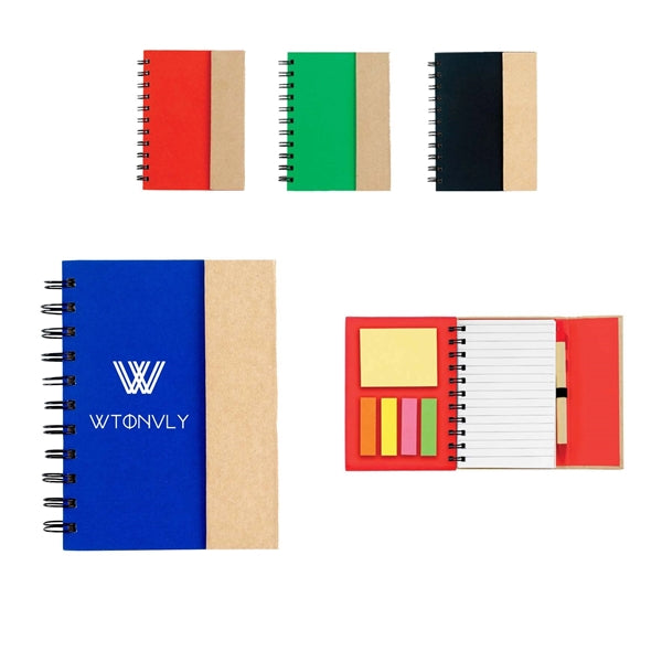 Spiral Notebook &Sticky Flags 5 Neon Colors Notes