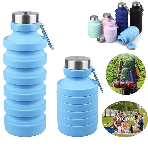 Collapsible Silicone Water Bottle With Carabiner