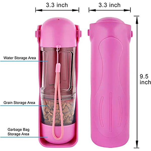 Dog Travel Water Bottle with Food Container