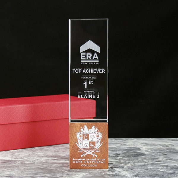 Crystal Trophy with Hardwood Base (Cuboid)
