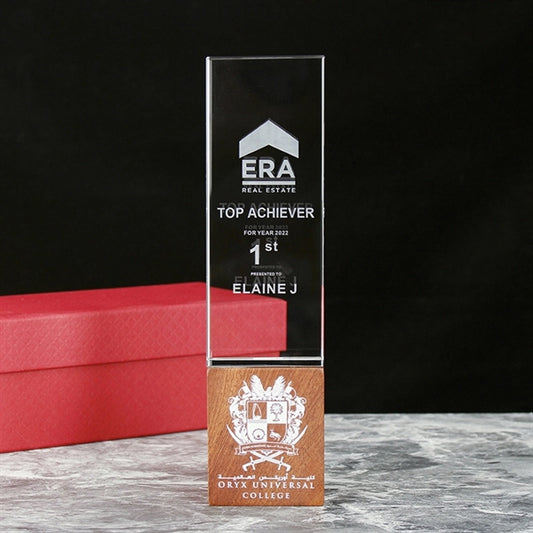 Crystal Trophy with Hardwood Base (Cuboid)