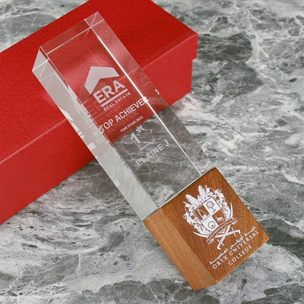 Crystal Trophy with Hardwood Base (Cuboid)