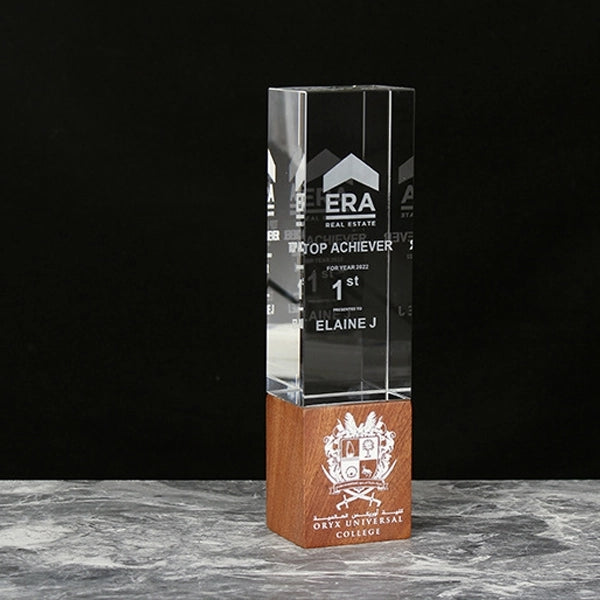Crystal Trophy with Hardwood Base (Cuboid)