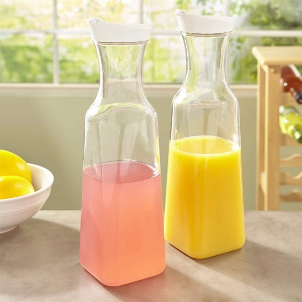50oz Plastic Square Base Beverage Carafes wih Flip Lids