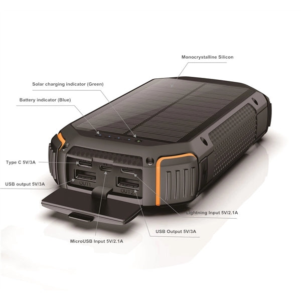 Solar power banks 20000mAh Led Light wireless charger