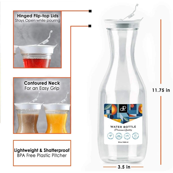 50oz Plastic Water Carafes Bottles Pitcher with Flip Top Lid