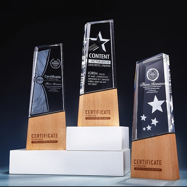 Wood Base Crystal Trophy
