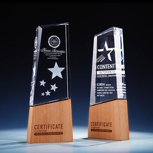 Wood Base Crystal Trophy