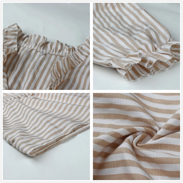 Women's Casual Striped Beach Ruffle Puff Sleeve Dresses