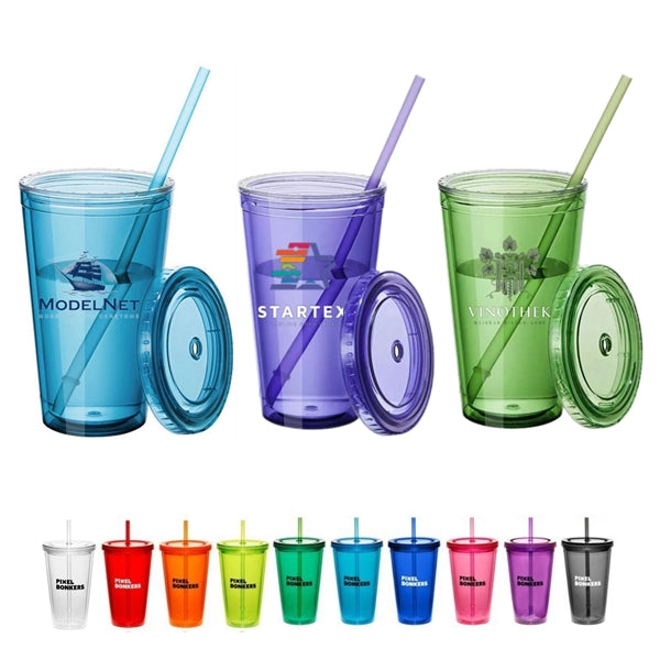 16 Oz. double wall insulated Cup With Straw and Lid