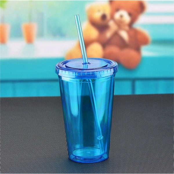 16 Oz. double wall insulated Cup With Straw and Lid