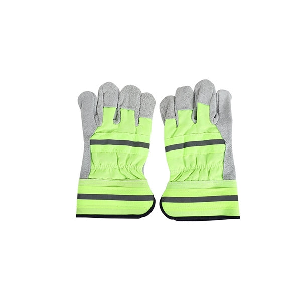 Hi-Vis Split Leather Gloves w/ Safety Cuffs