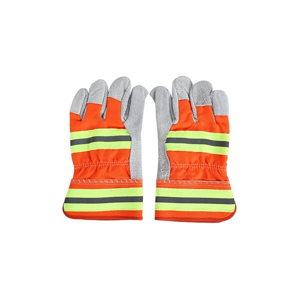 Hi-Vis Split Leather Gloves w/ Safety Cuffs