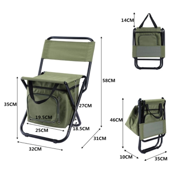 Backrest Stool Compact Folding Chair With Cooler Bag