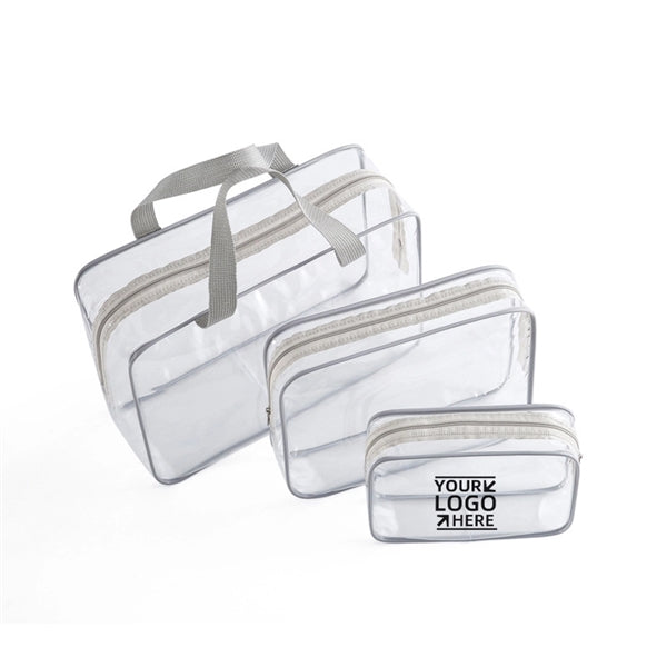 3Pcs Crystal Clear Cosmetic Bag Set