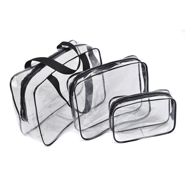 3Pcs Crystal Clear Cosmetic Bag Set