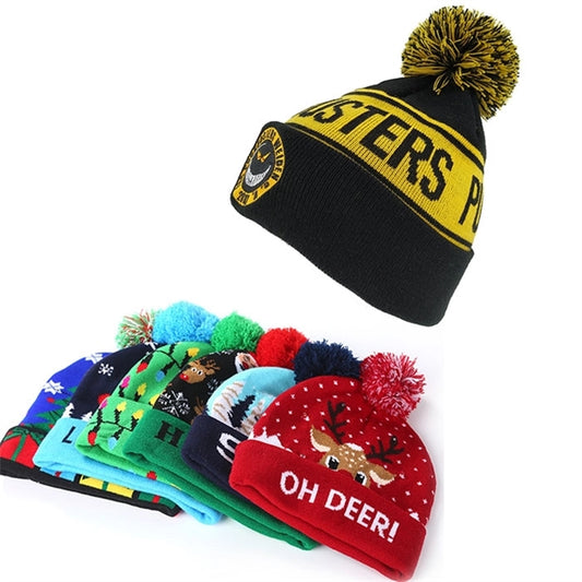 Printed Knit Pom Beanies with Cuff Hat Cap