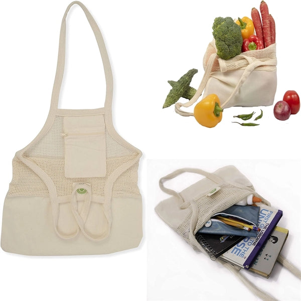 Canvas Mesh Grocery Tote Bag
