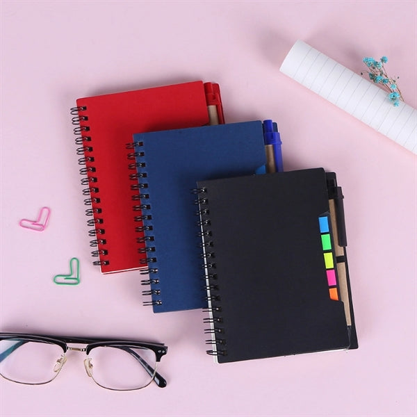 Kraft Cover Spiral Journal Notebook with Sticky Notes & Pen