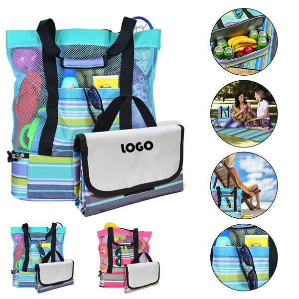 Large Mesh Beach Tote Bag Picnic Blanket Set