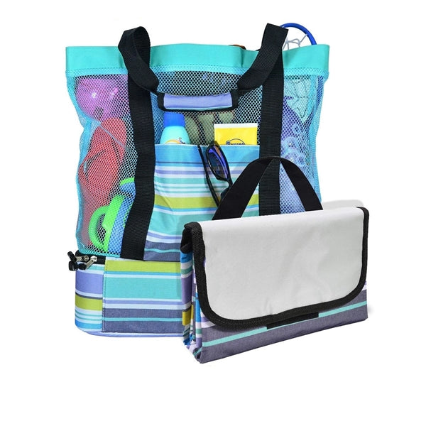 Large Mesh Beach Tote Bag Picnic Blanket Set