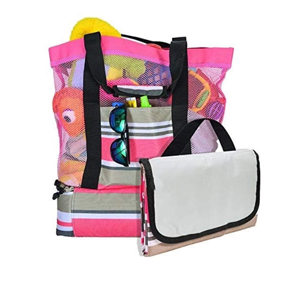 Large Mesh Beach Tote Bag Picnic Blanket Set