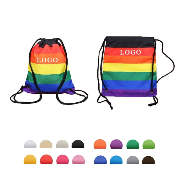 Canvas Rainbow Drawstring Backpack Bag