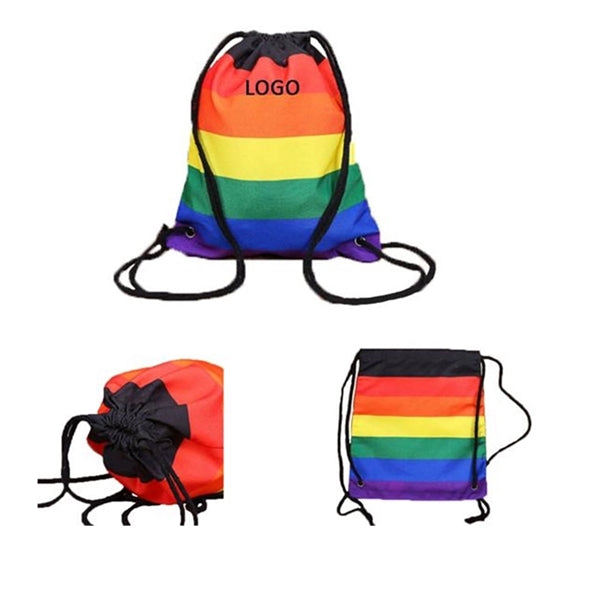 Canvas Rainbow Drawstring Backpack Bag