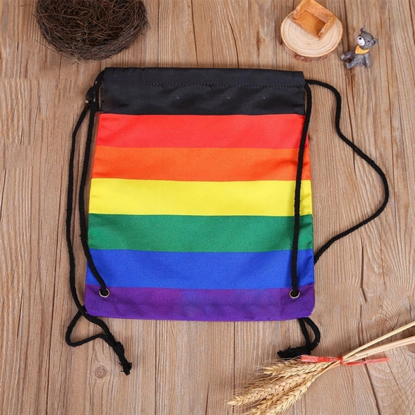 Canvas Rainbow Drawstring Backpack Bag