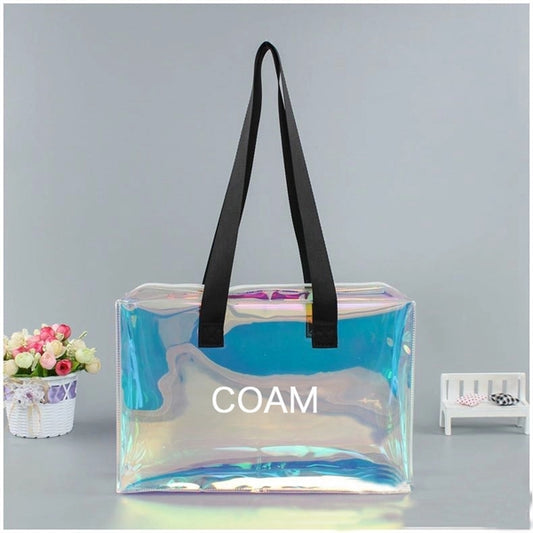 Holographic Rainbow Shopping Bag With Zipper (10X4X8 In)