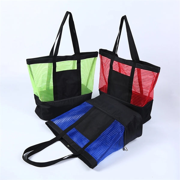 Sheer Mesh Pinstripe Tote Bag
