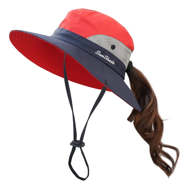 Foldable Mesh Wide Brim Beach Fishing Hat With String