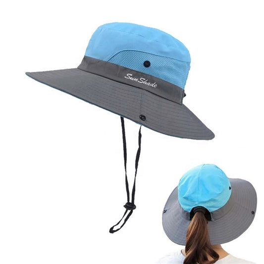 Foldable Mesh Wide Brim Beach Fishing Hat With String