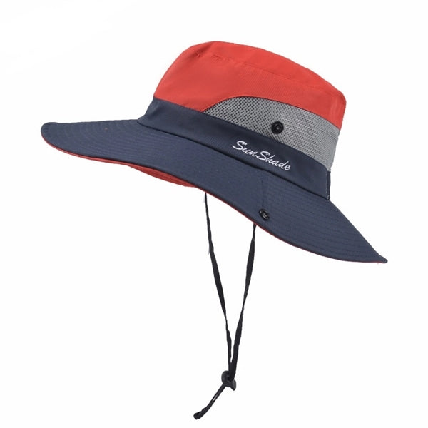 Foldable Mesh Wide Brim Beach Fishing Hat With String