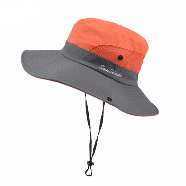 Foldable Mesh Wide Brim Beach Fishing Hat With String