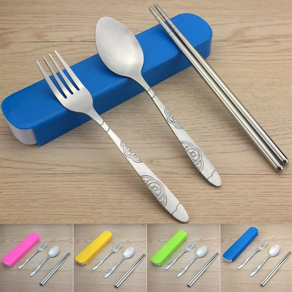 3Pcs Stainless Steel Utensil Set With Portable Case