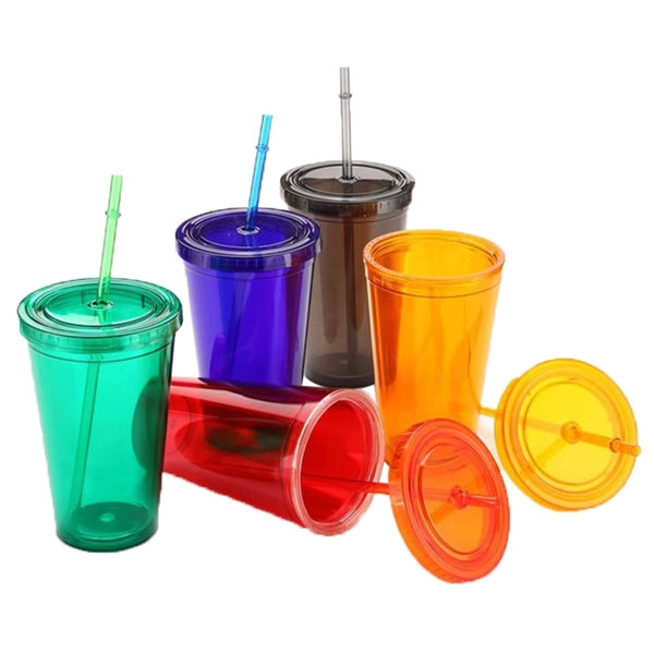 16 Oz. Acrylic Double Wall Drink Cup with Straw