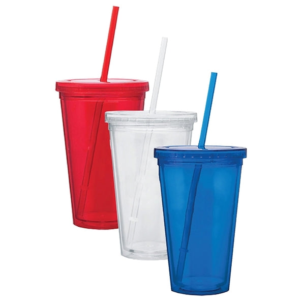 16 Oz. Acrylic Double Wall Drink Cup with Straw