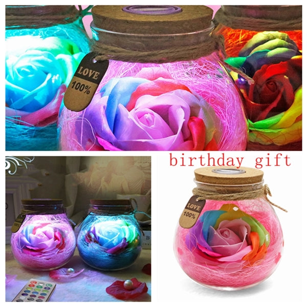 Preserved Real Roses Colorful Mood Light Wishing Bottle