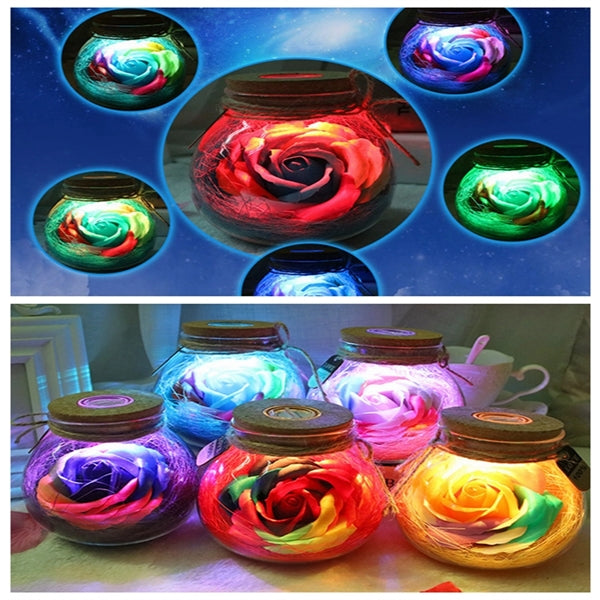 Preserved Real Roses Colorful Mood Light Wishing Bottle