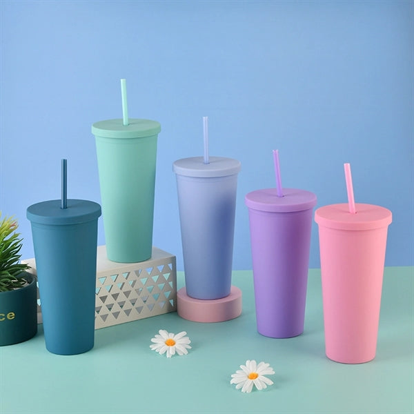Plastic Water Cup with Lids and Straws