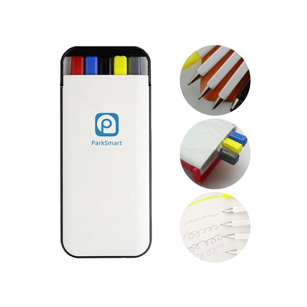 Colorful Four Blue Black Yellow Red Ball Point Pens Box Case
