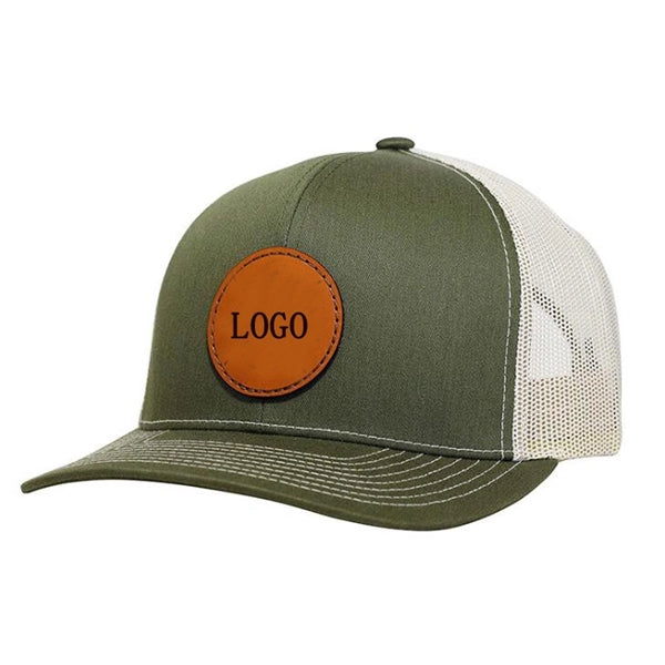 6 Panel Leather Patch Baseball Cap With Mesh Back