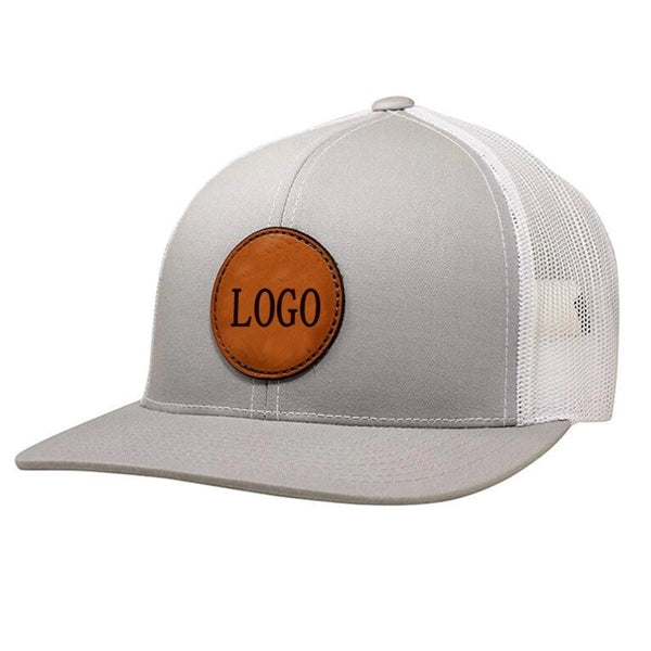 6 Panel Leather Patch Baseball Cap With Mesh Back