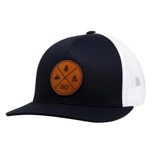 6 Panel Leather Patch Baseball Cap With Mesh Back