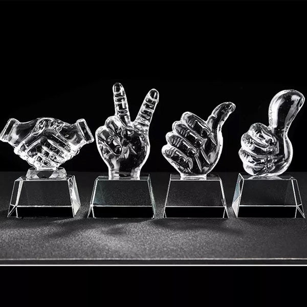 Engraved Crystal Thumbs Up Trophy