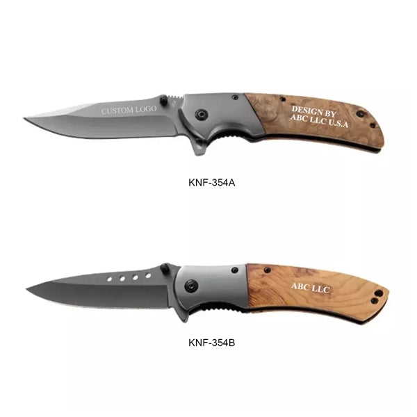 ApexBlade - Burlwood Folding Pocket Knife Stainless Steel