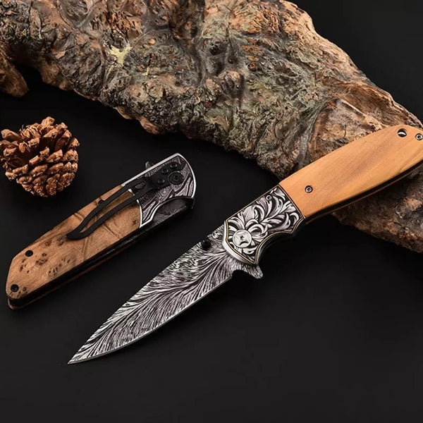 ApexBlade - Olive Wood Folding Pocket Knife Stainless Steel