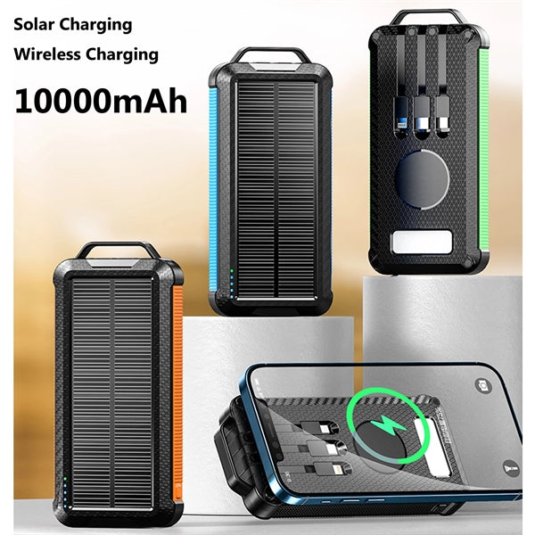 Wireless Solar Mobile Power Bank 10000mah With Cable