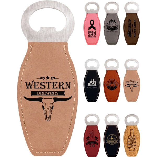 Branded Leatherette Bottle Opener with Magnet Laser Engraved